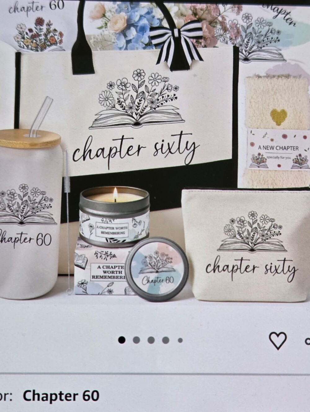 60th Birthday Cream and black 'Chapter Sixty' Tote Gift Set